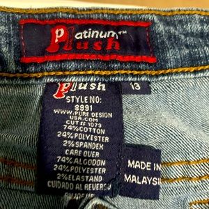 Size 13 platinum Plush Jeans with rhinestones, stretchy.